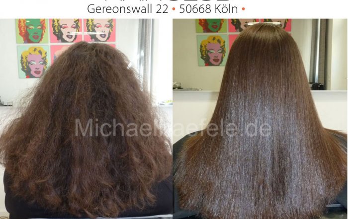 Vorher-Nachher-Ergebnisse der permanenten Haarglättung mit Yuko. Hair Type 3 lockige krause Haare.
