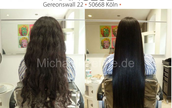 Auf dem vorherigen Foto sehen wir die natürliche Haarstruktur der Person vor und nach der YUKO Haarglättung. Hair Type 2 wellige Haare.