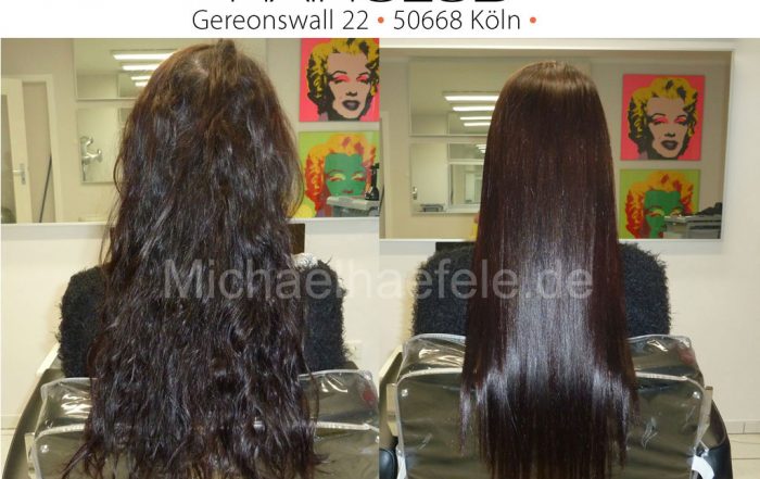 Vorher-Nachher-Ergebnisse der permanenten Haarglättung mit Yuko. Hair Type 3 lockige krause Haare.