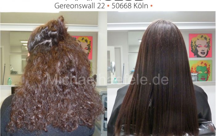 Vorher-Nachher-Ergebnisse der permanenten Haarglättung mit Yuko. Hair Type 3 lockige und krause Haare.