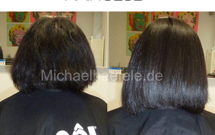 Auf dem vorherigen Foto sehen wir die natürliche Haarstruktur der Person vor und nach der YUKO Haarglättung. Hair Type 2 wellige Haare.