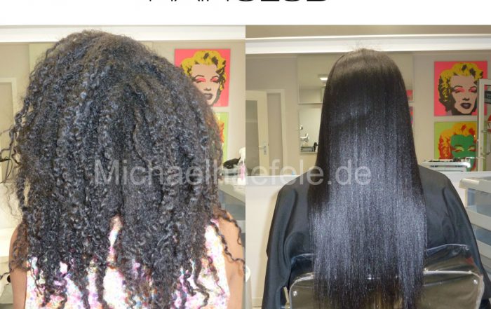 Extrem lockiges Afro-Haar wird mit dauerhafter Haarglättung bändigbar